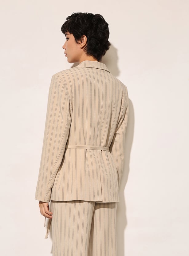 ONLY Striped Single Breasted Tie-Up Waist Blazer