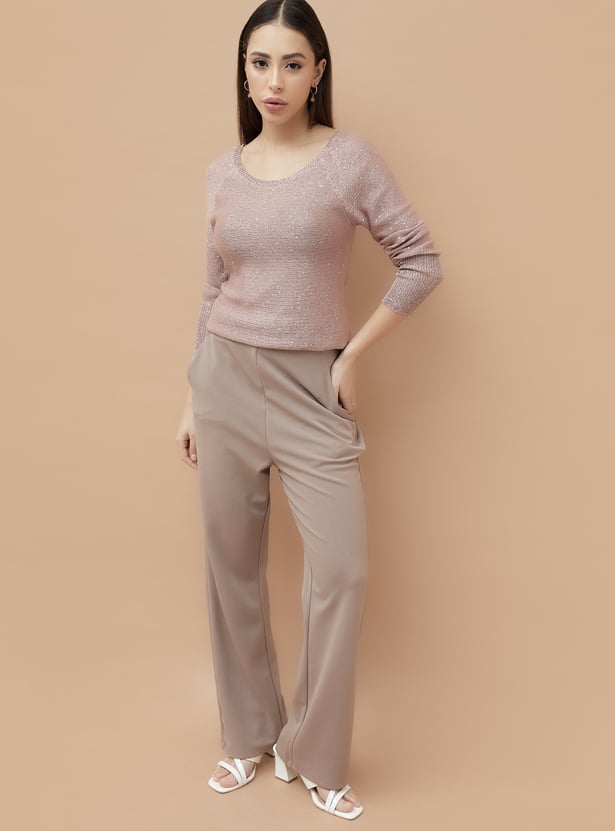 Buy CODE Embellished Knit Top with Back Tie-Up from CODE at just