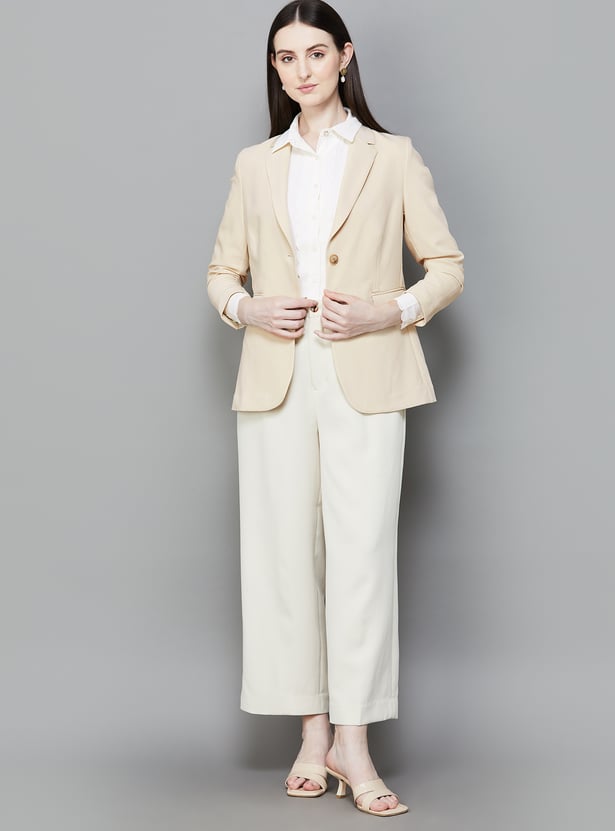 VAN HEUSEN Solid Single Breasted Blazer