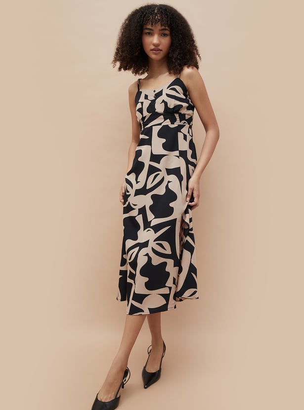 Silky Knit Abstract Print A-Line Dress