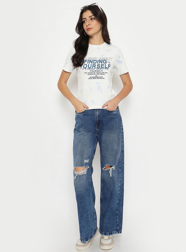 Buy MADAME Typographic Print T-shirt from Madame at just INR 1299.0
