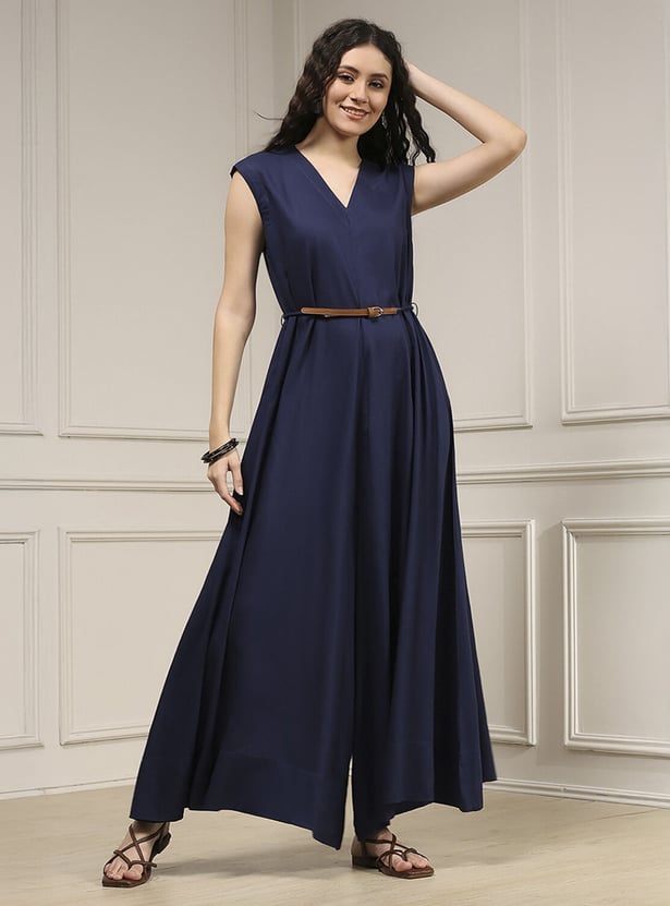 Buy BIBA Solid Belted A-Line Maxi Dress from BIBA at just INR