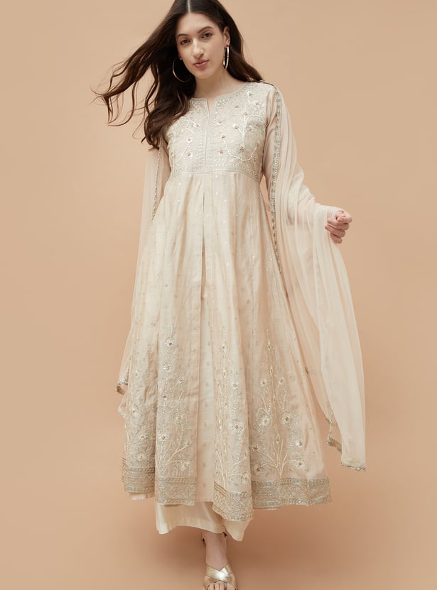 Pastel Peplum KaLidar Kurta Set with Pearl Bead Embellished Neckline