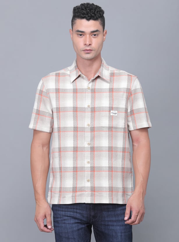 Men's Beige Checked Relaxed Fit Shirt