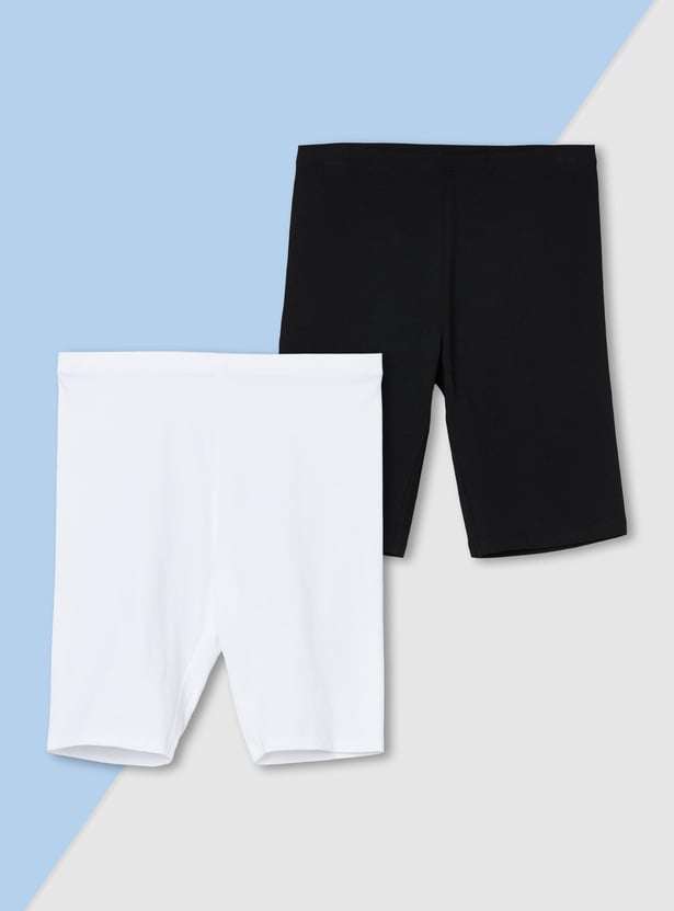 Girls Solid Cycling Shorts - Pack of 2