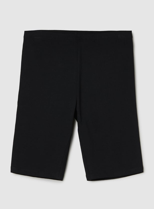 Girls Solid Cycling Shorts - Pack of 2