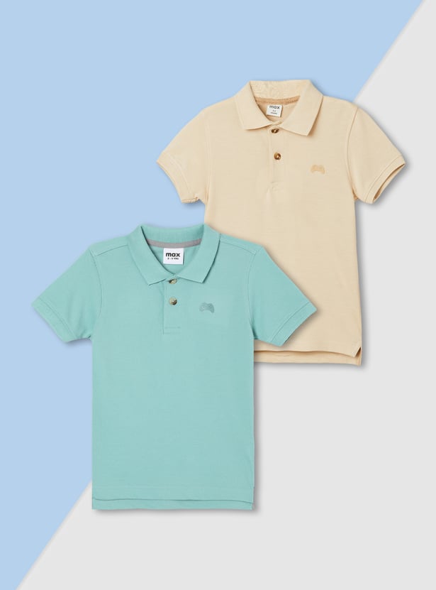 Boys Textured Polo T-shirts - Pack of 2