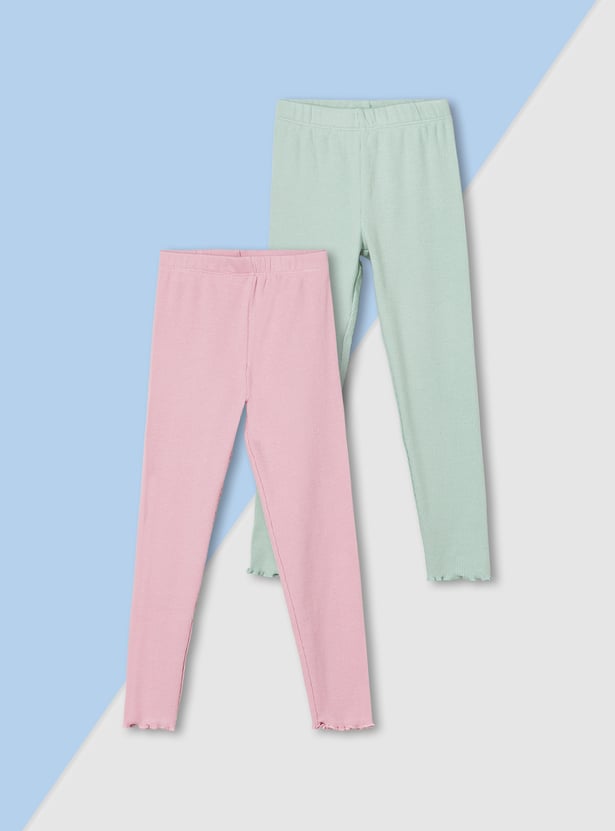 Girls Solid Leggings - Pack of 2