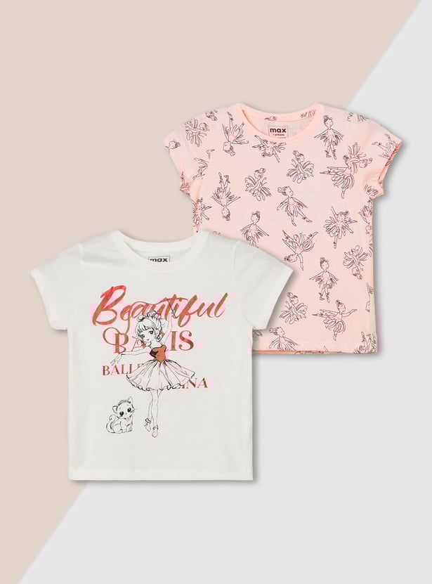 Girls Printed T-shirts - Pack of 2