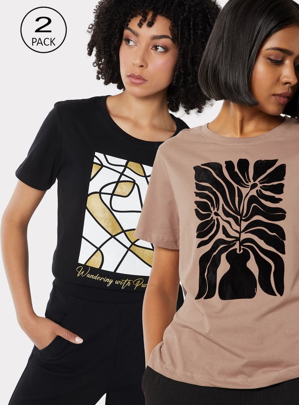 Women Printed T-shirts - Pack of 2