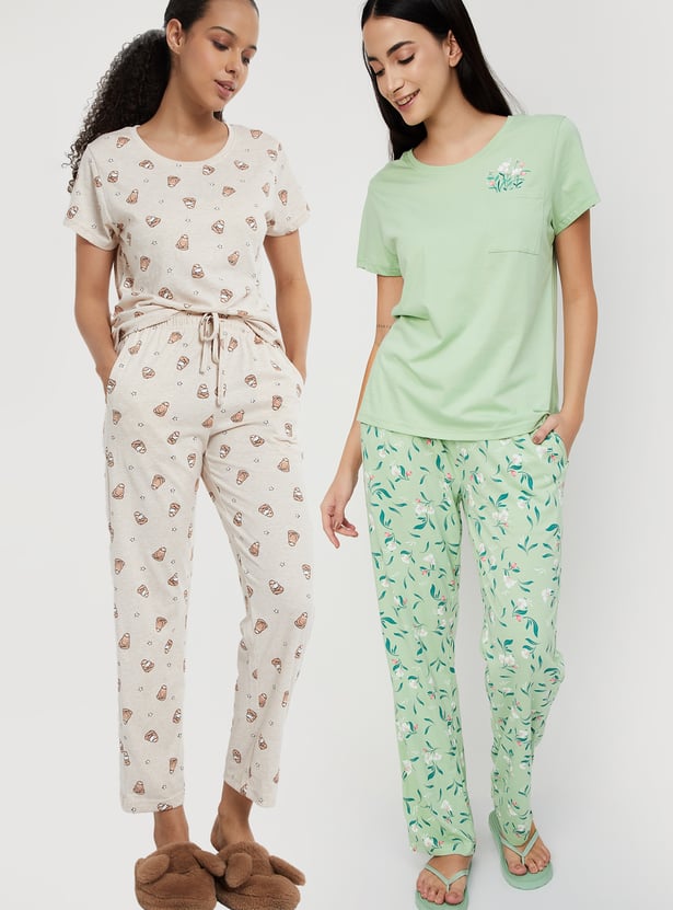 Women Printed PJ Set - Pack of 2
