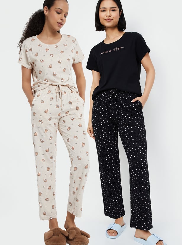 Women Printed PJ Set - Pack of 2