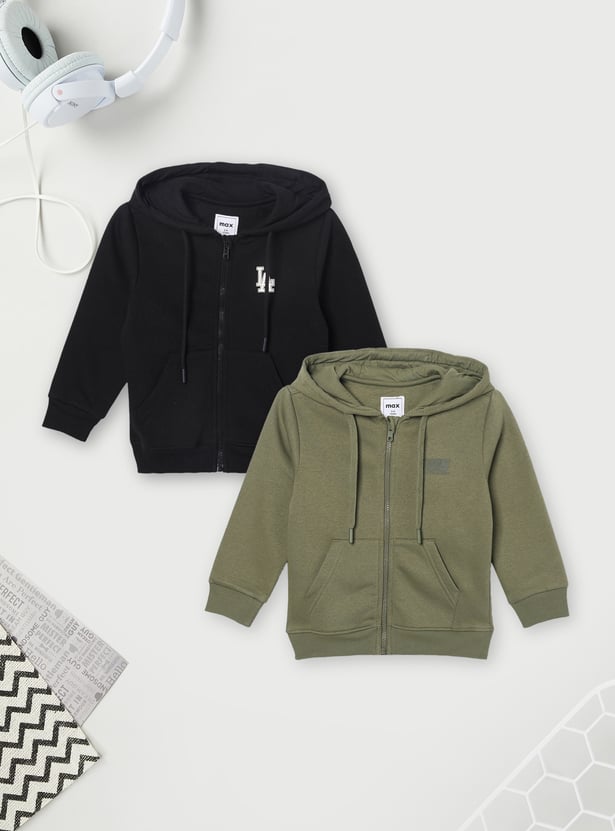 Boys Solid Zip Through Hoodie - Pack of 2
