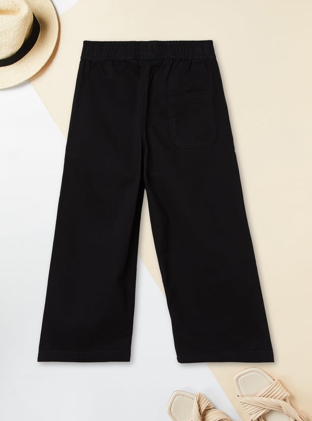 Girls Solid Wide Leg Trousers - Pack of 2