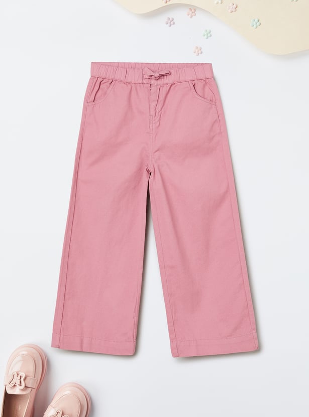 Girls Solid Wide Leg Trousers - Pack of 2