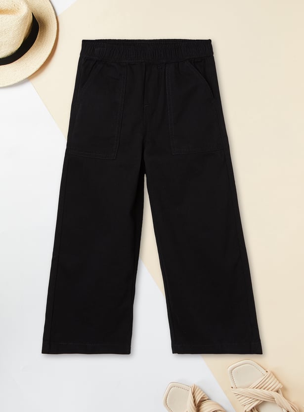 Girls Solid Wide Leg Trousers - Pack of 2