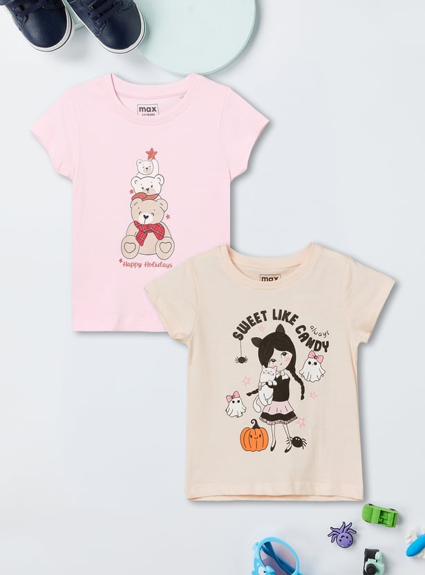 Girls Printed T-shirt - Pack of 2
