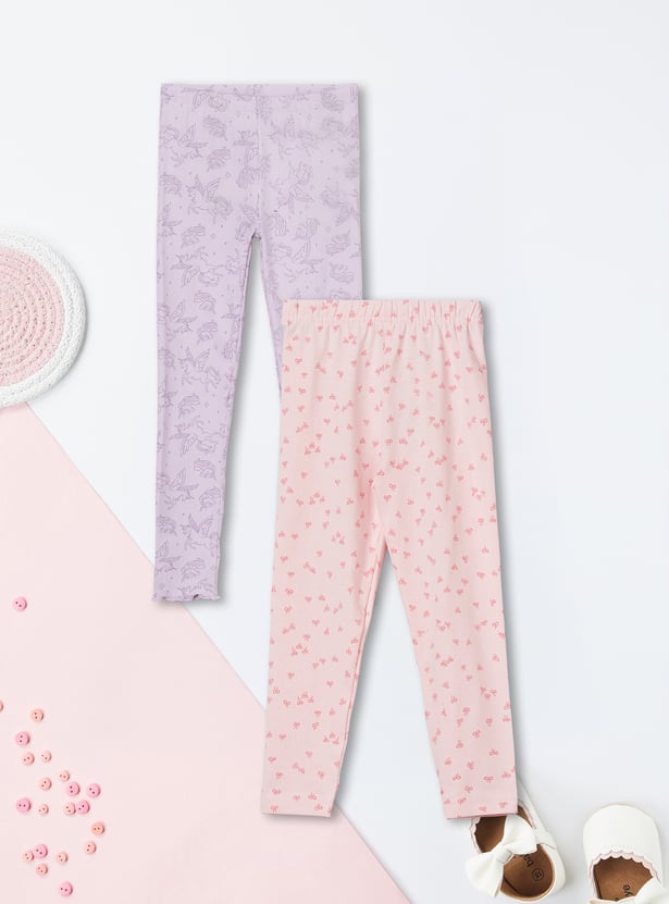 Girls Printed Leggings - Pack of 2