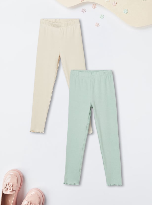 Girls Ribbed Leggings - Pack of 2