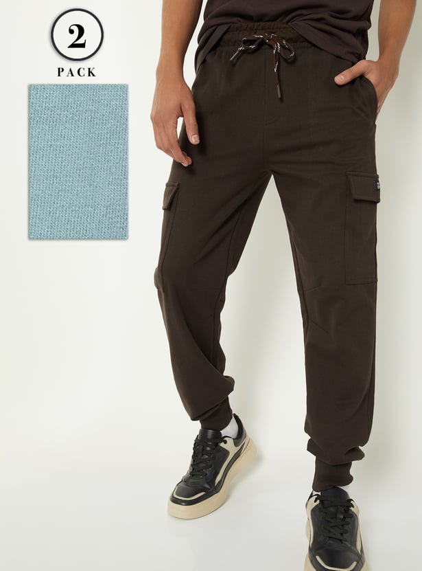 Boys Solid Cargo Joggers - Pack of 2