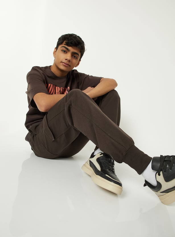 Boys Solid Cargo Joggers - Pack of 2