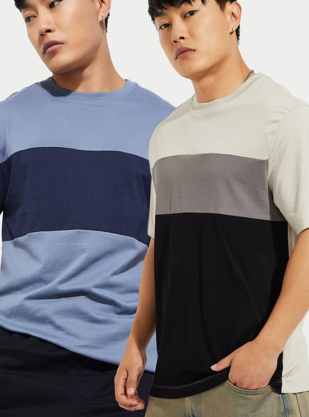 URB_N Men Colourblocked T-shirt - Pack of 2