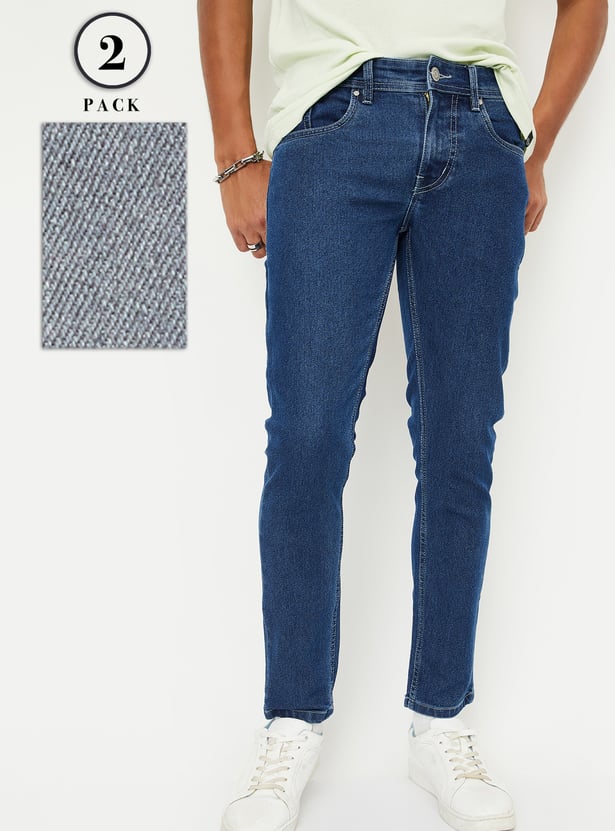 Men Washed Skinny Fit Jeans - Pack of 2