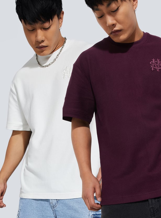 Men Embroidered T-shirt - Pack of 2