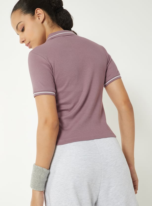 Women Ribbed Johnny Collar Sports T-shirt - Pack of 2