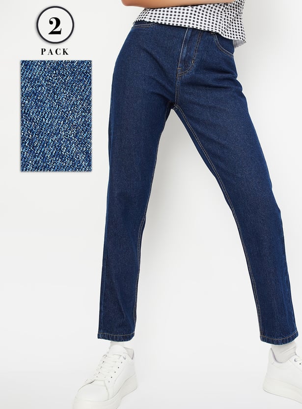 Women Washed Mom Fit Jeans - Pack of 2