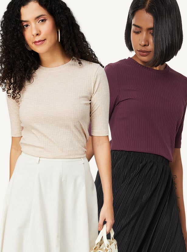 Women Ribbed T-shirts - Pack of 2