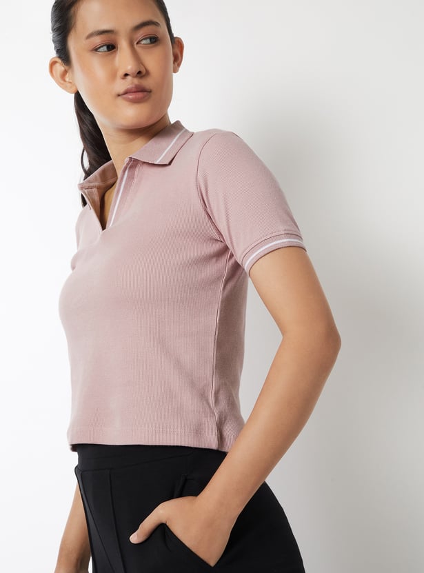 Women Ribbed Johnny Collar T-shirt - Pack of 2
