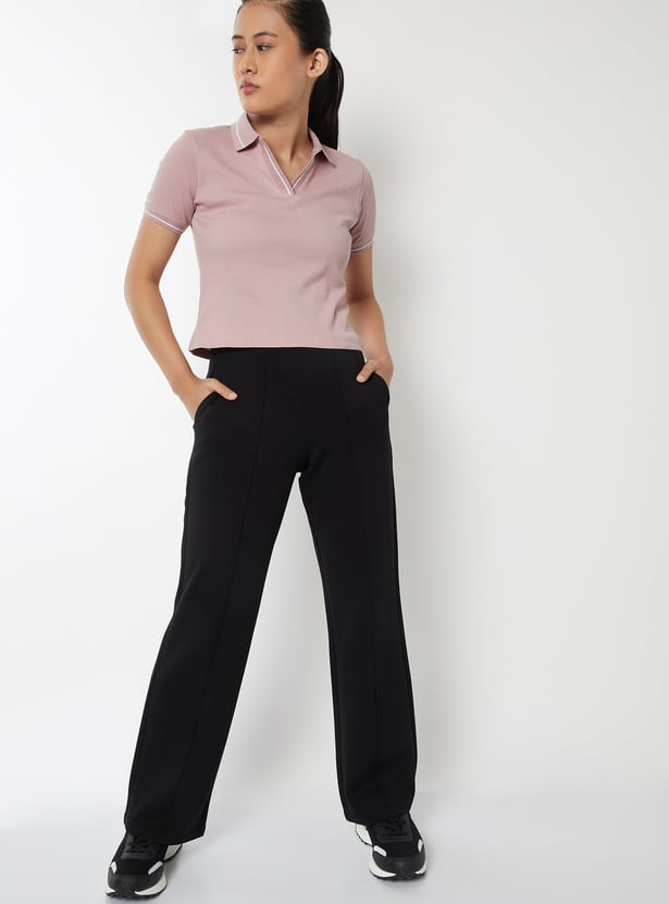 Women Ribbed Johnny Collar T-shirt - Pack of 2