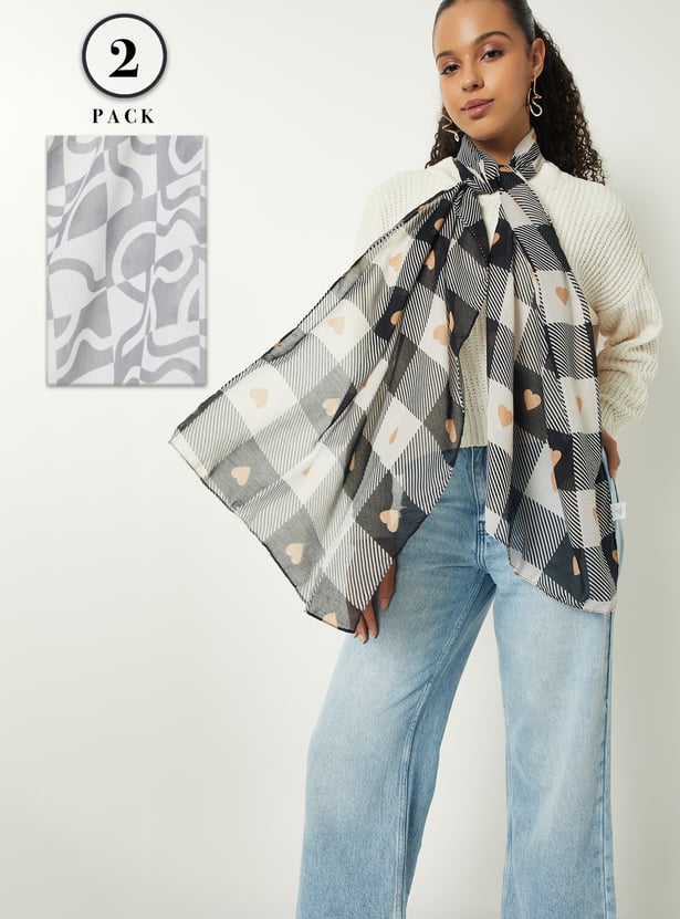 Women Printed Scarf - Pack of 2