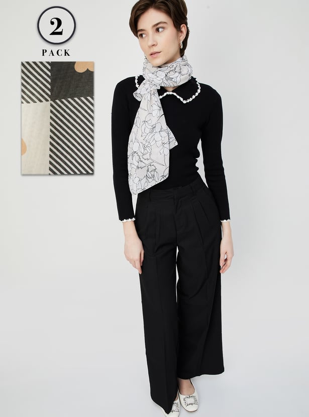 Women Printed Scarf - Pack of 2