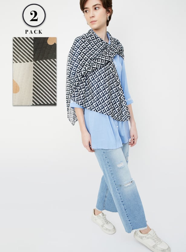 Women Printed Scarf - Pack of 2