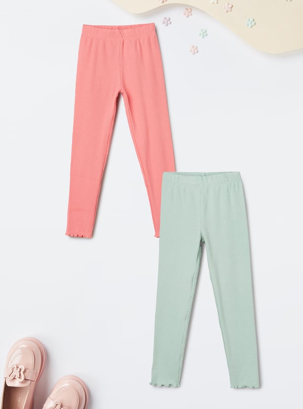 Girls Ribbed Leggings - Pack of 2