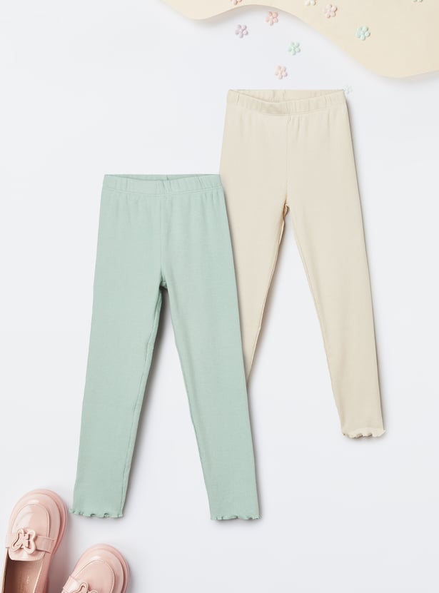 Girls Solid Leggings - Pack of 2