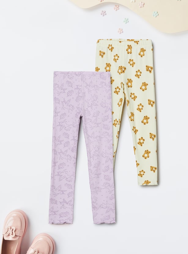 Girls Printed Leggings - Pack of 2