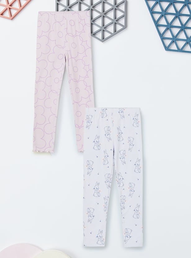Girls Printed Leggings - Pack of 2