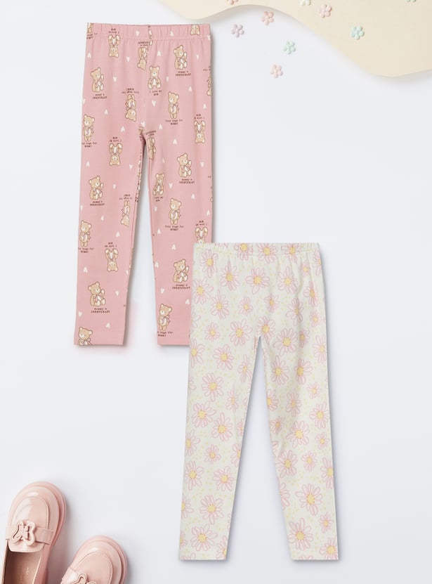 Girls Printed Leggings - Pack of 2
