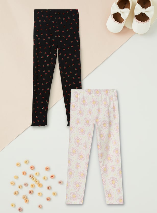 Girls Printed Leggings - Pack of 2