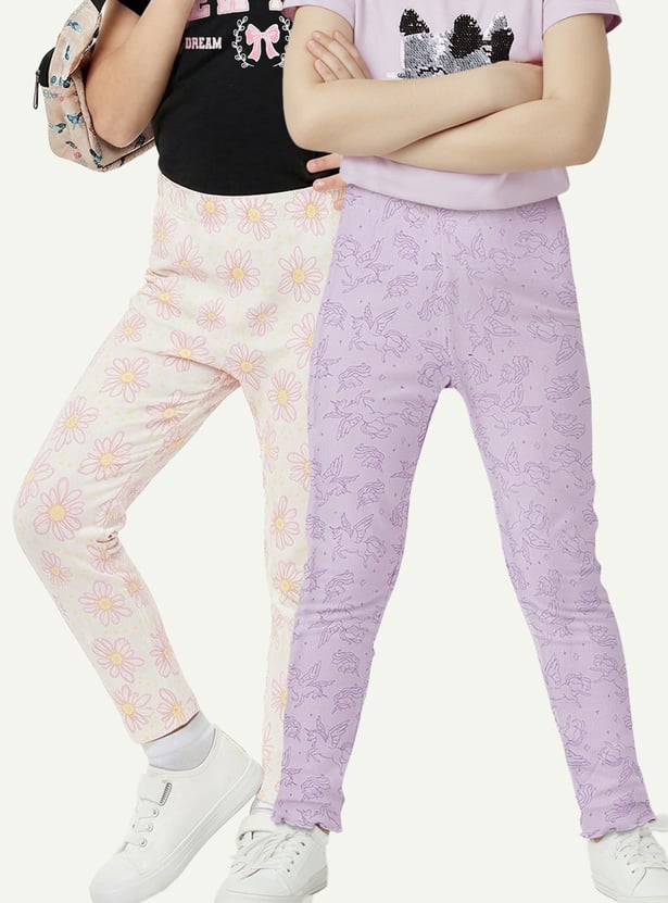 Girls Printed Leggings - Pack of 2