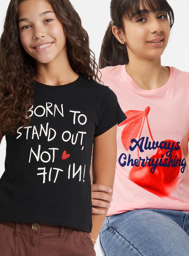 Girls Printed T-shirt - Pack of 2