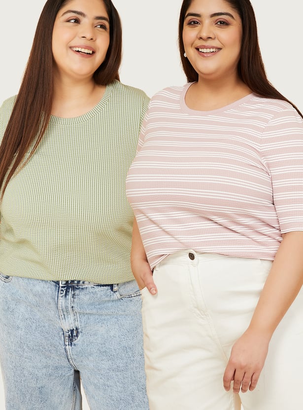 Women Striped T-shirt - Pack of 2