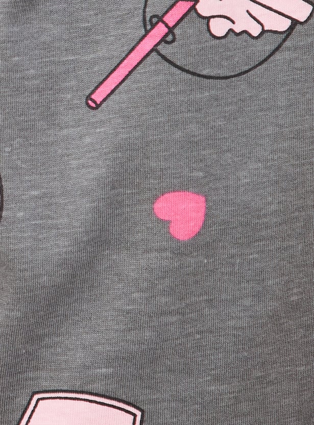 Women Printed T-shirt with Drawstring Waist Shorts