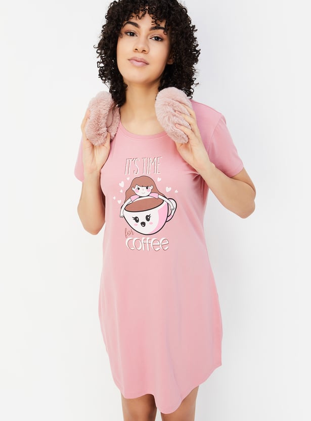 Women Graphic Printed Short Sleeves Chemise
