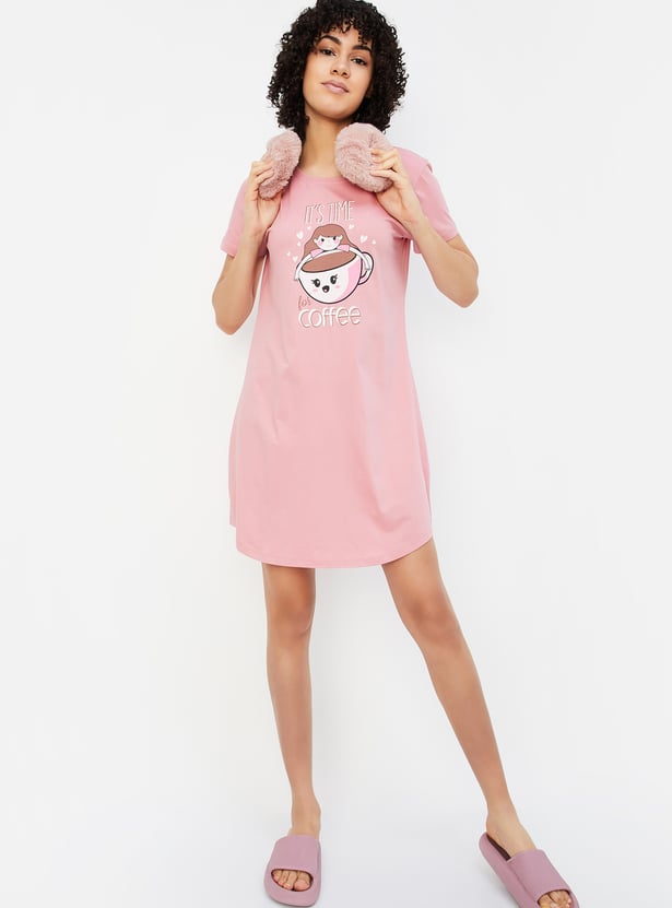 Women Graphic Printed Short Sleeves Chemise