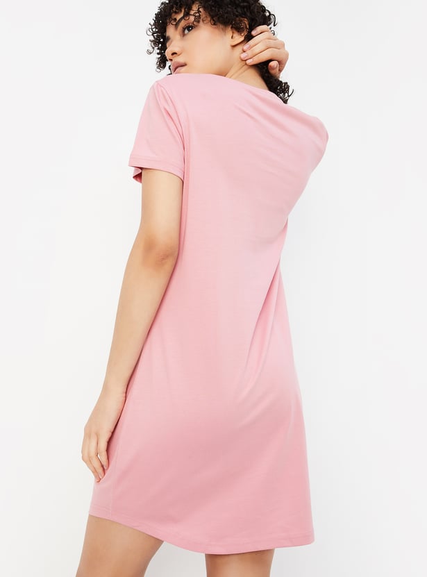 Women Graphic Printed Short Sleeves Chemise