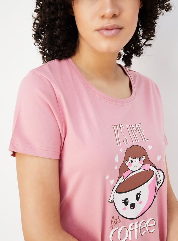 Women Graphic Printed Short Sleeves Chemise
